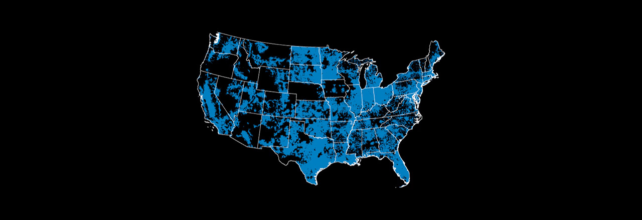 AT&T U.S. 5G coverage map, showing less 5G coverage than T-Mobile.