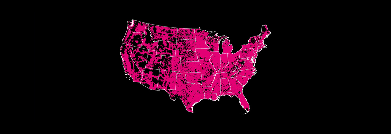 T-Mobile U.S. 5G coverage map, showing extensive coverage across the nation.
